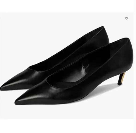 SCHUTZ Shoes - SCHUTZ New in Box Lou Mid Curve Pump Heel Black Leather with Gold Heel // 8